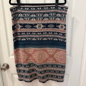 NWT Lauren Ralph Lauren Women XL Geo Motif Linen Cotton Pencil Skirt Blue Pink
